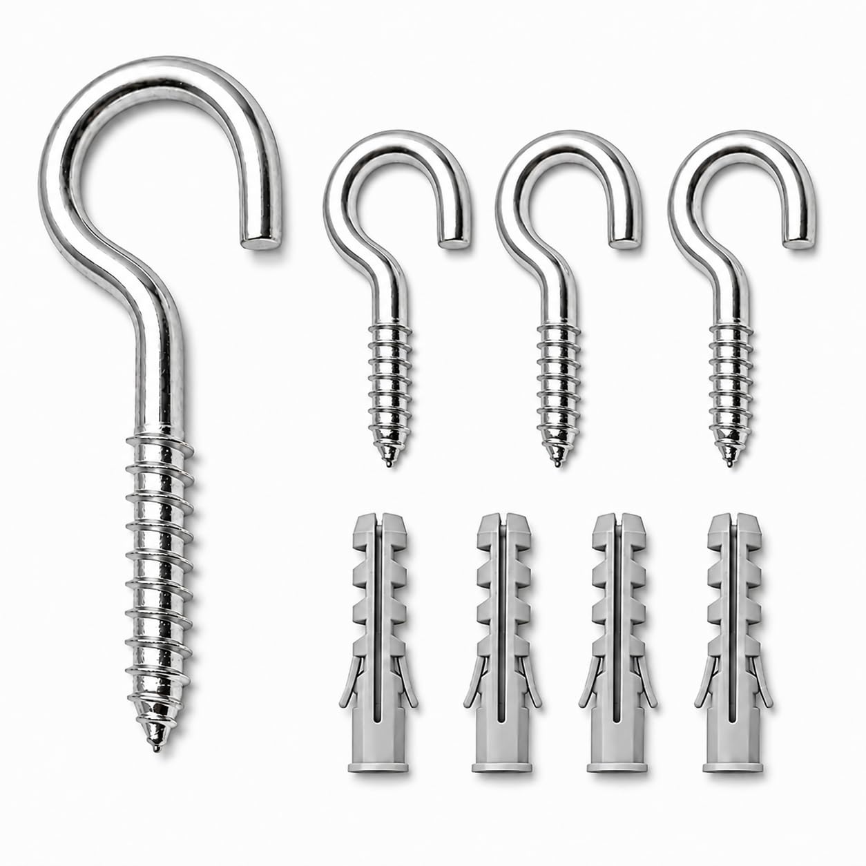 GUGUGO 20 Pack M6 x 80mm Screw Eyes with Wall Plugs, 304 Stainless Steel Screw in Hooks, Self Tapping Eye Hooks, Rust Resistant Eye Screws for Wood, Wall, Garden, Outdoor Hanging & DIY Projects