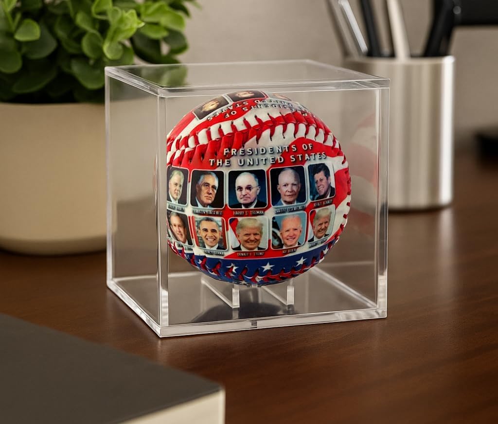 Presidents of The United States Collectible Baseball – Patriotic Red White & Blue Keepsake with U.S. Presidents Portraits in Clear Acrylic Display Case – American History Souvenir Gift image 2