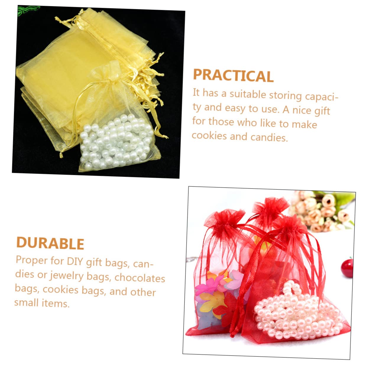 Beavorty 3 Set Di Sacchetti Per Gioielli in Organza Piccoli Sacchetti Con Coulisse Per Caramelle Per Frutta Noci Contenitori Portatili Leggeri Design Affascinante 100 Pezzi * 3
