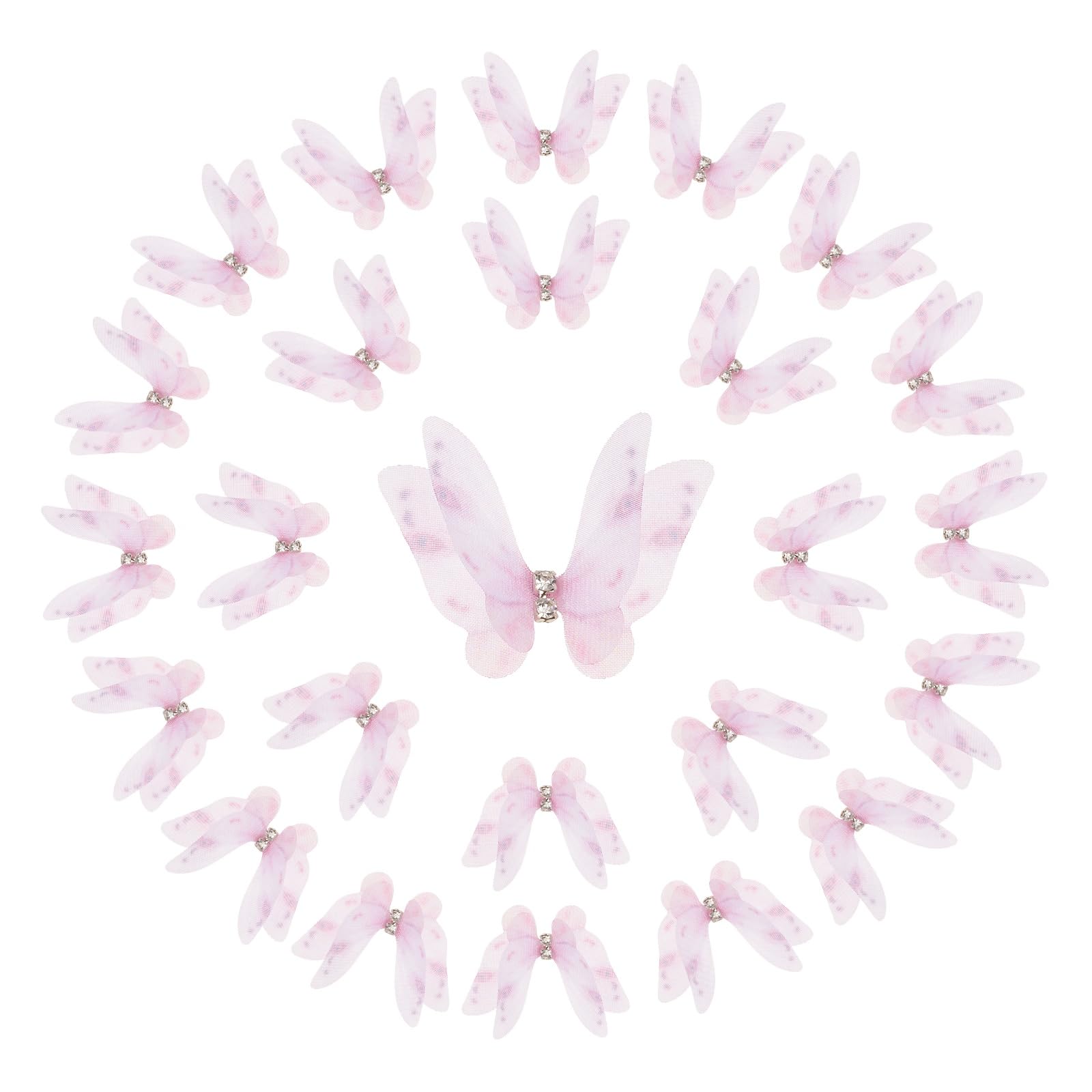 Mariposas de organza moradas de 30mm con diamantes para costura y manualidades pack de 25