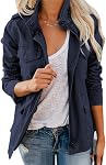 chouyatou Women's Fall Stand Collar Zip Up Military Cotton Utility Safari Jacket