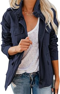 Women's Fall Stand Collar Zip Up Military Cotton Utility Safari Jacket