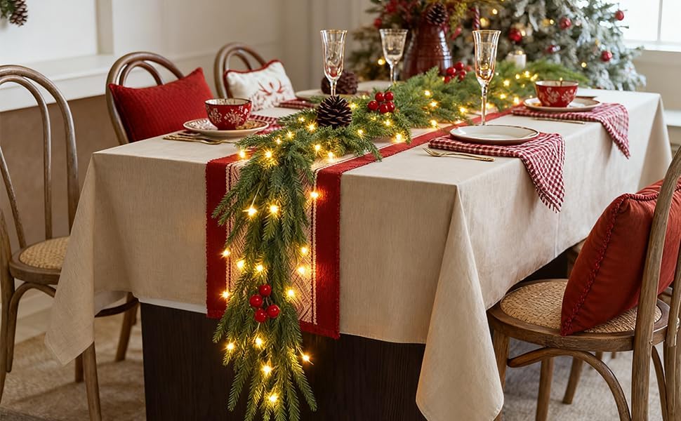 Guirnalda de Navidad preiluminada de 6 pies con luces Guirnalda de pino Norfolk artificial Decoración del hogar para chimenea, escaleras,