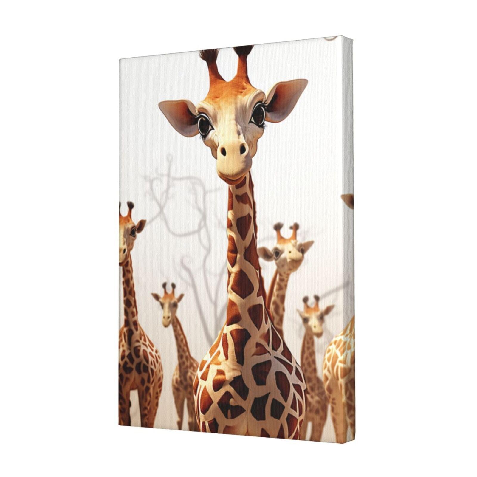 Cute Cartoon Funny Giraffes Canvas Wall Art for Living Room Wall Decor 12"x18" Modern Artwork Painting Pictures Hanging Canvas Prints Aesthetic Wall Art for Bedroom Bathroom Office Wallart Decor