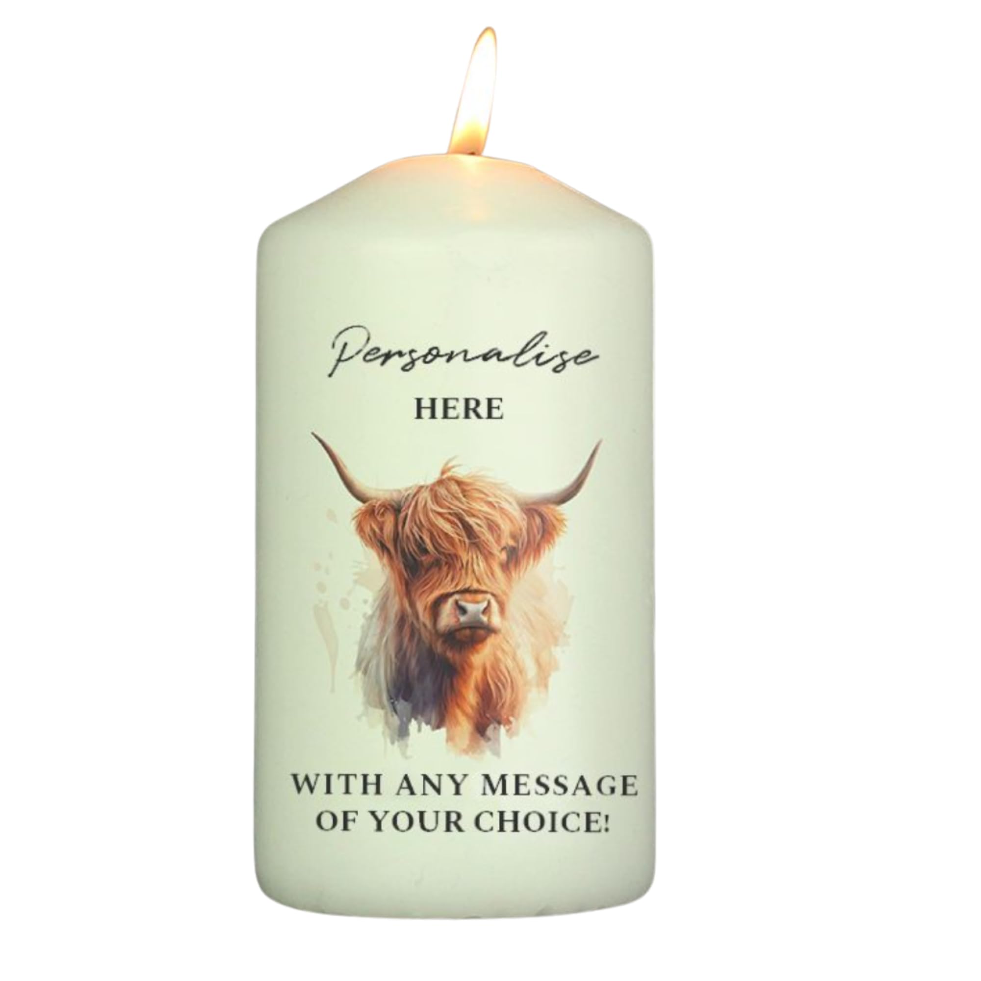 Caleli Gifts White Personalised Highland Cow Pillar Candle