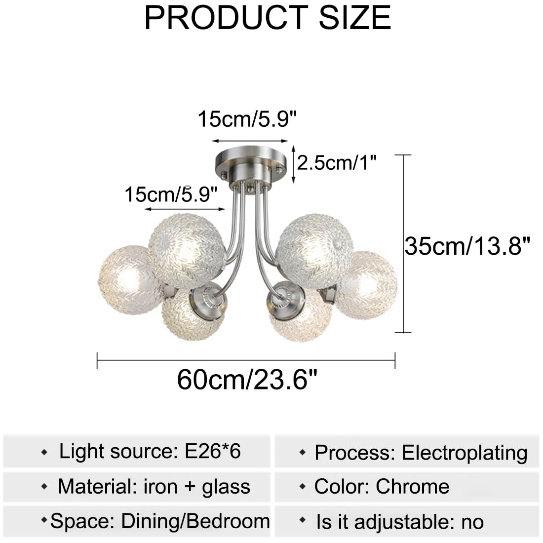 Lampy sufitowe do sypialni 6-Lights Gold Nowoczesne, częściowo podtynkowe lampy sufitowe ze szklanym kloszem w kształcie fali do sypialni, jadalni (chrom