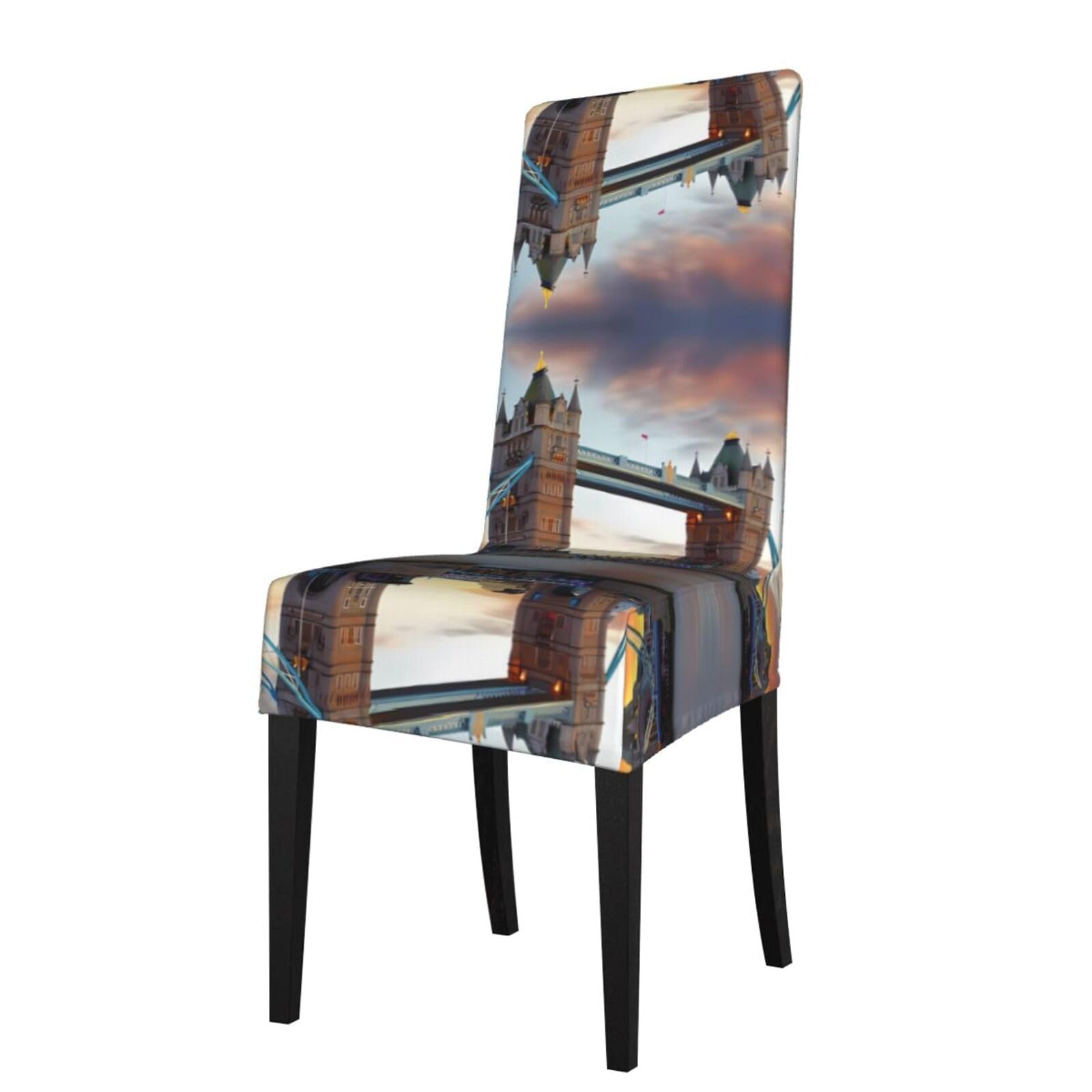 Yyhwhjde Black Historic Old Tower Bridge London Prints Protection Cover For Dining Chair – Stretch Slipcovers For A Fresh, Refreshed Dining Room Look!