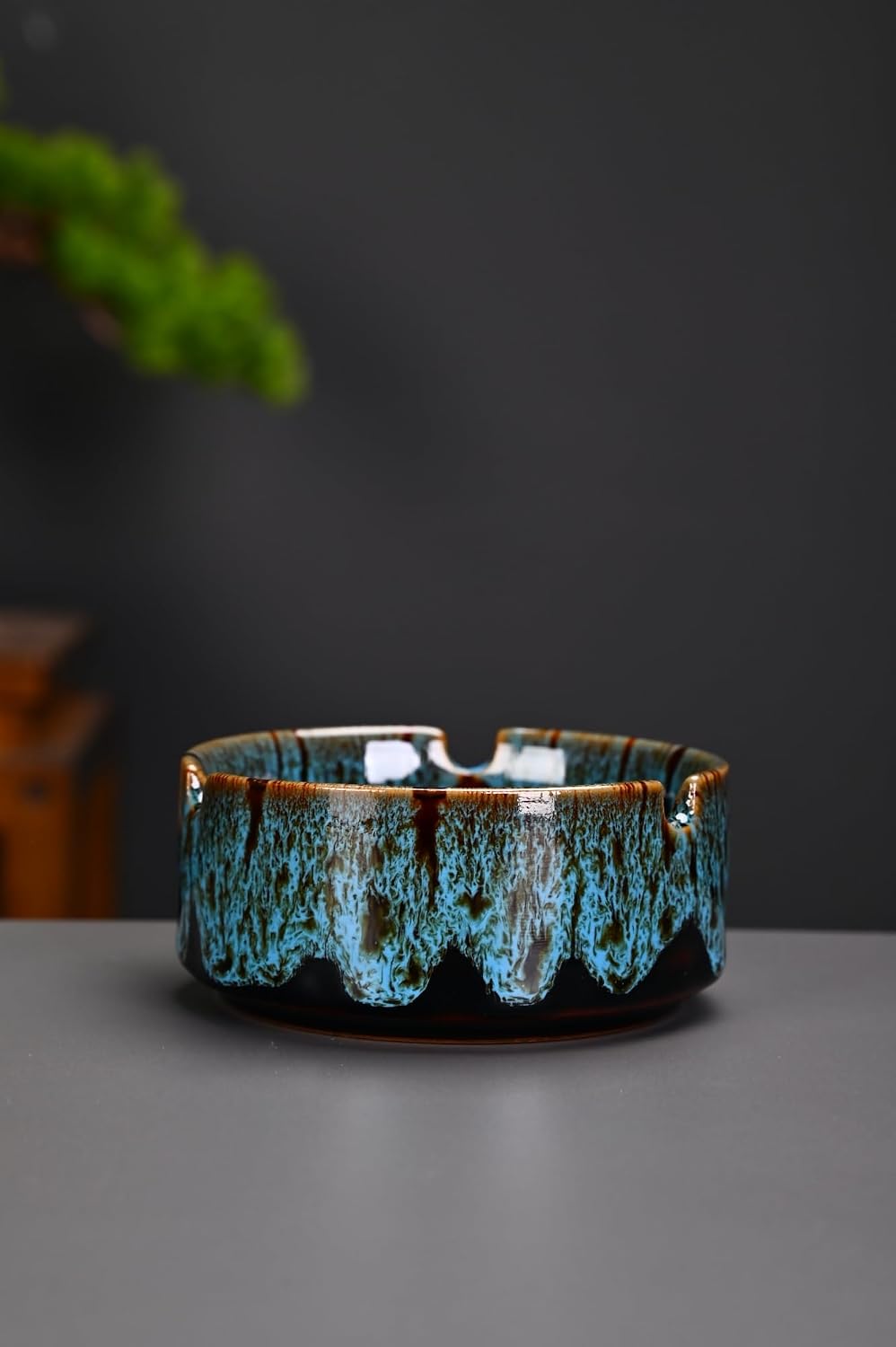 Ashtrays for Cigarettes, Portable Decorative Modern Ashtray for Home Office Indoor Outdoor Patio Use, Colored Ceramic Ashtrays Glossy, Fancy Cute Cool Ash Tray, Best Gift Idea. (1 pcs-Blue)
