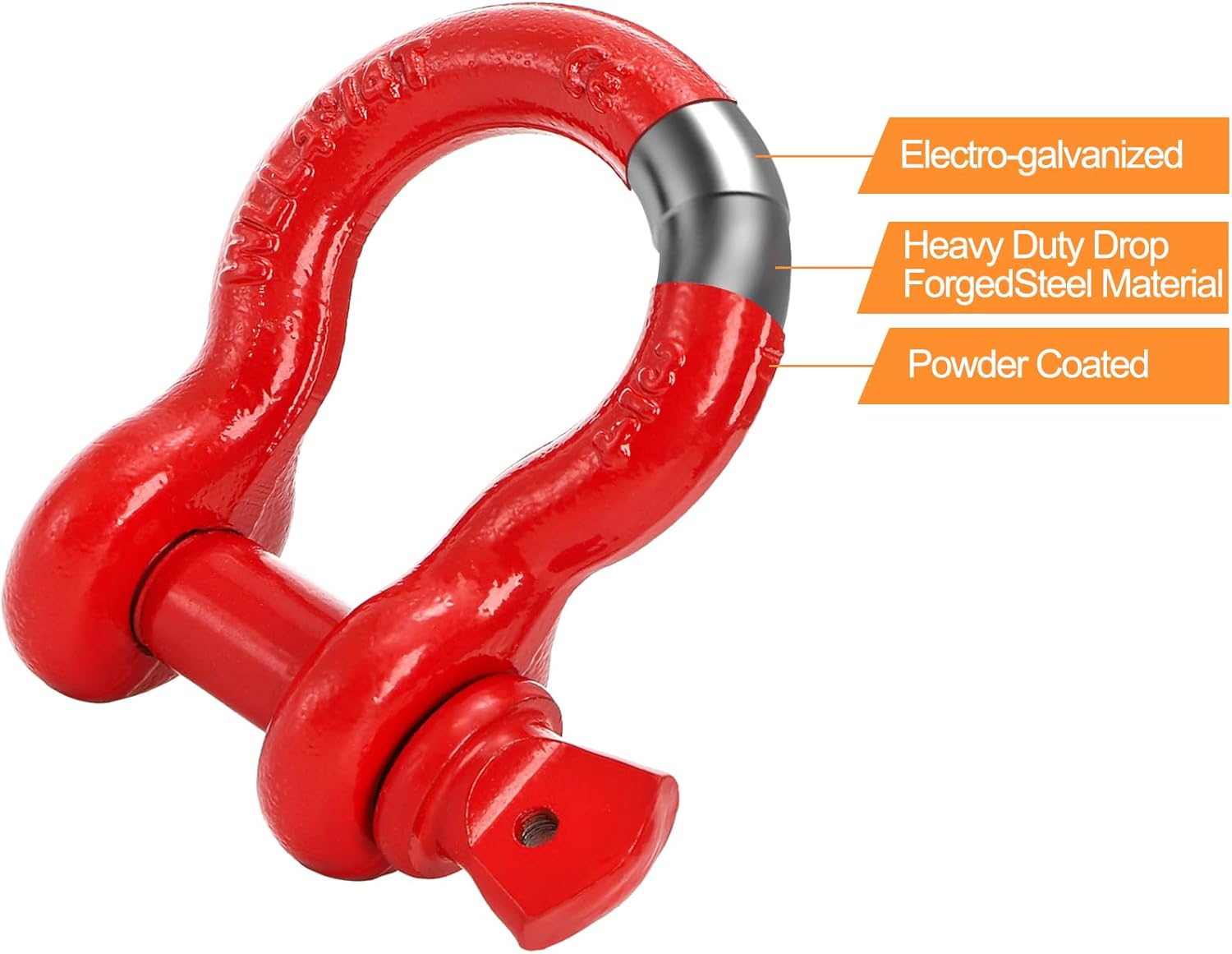 Bekith 3 Pack D Ring Shackles - 3/4" Rugged Unbreakable Heavy Duty Tow Shackle for Strap, Winch, Vehicle Recovery - 28.5 Ton (57,000 Lbs) Maximum Break Strength, Red - Image 3