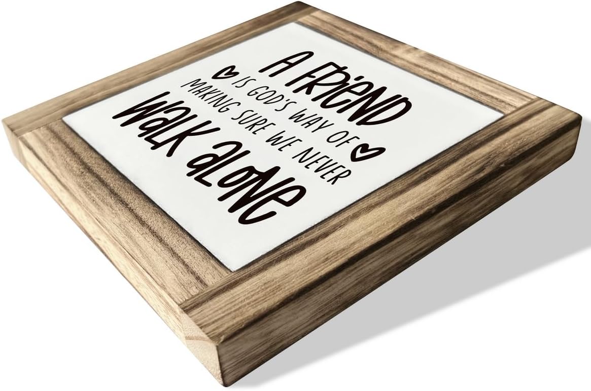Christian Sign, Box Wood Plaques Desk Décor, Friendship Sign, Box Signs with Friend Quotes, Plaque for Home Decoration, Friend Gift, A Friend is God's Way of Making Sure We Never Walk Alone Sign image 2
