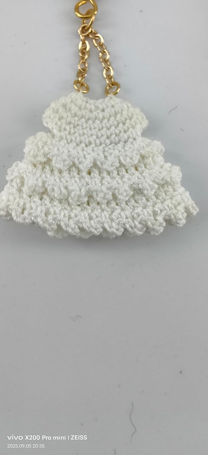 Handcrafted White Crochet Dangle Earrings, Elegant Tiered Design, Gold-Tone Hook, Traditional Style - Image 4