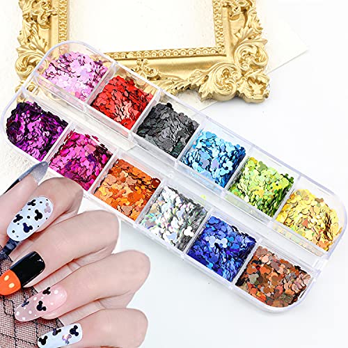 12 Colors Nail Glitter Sequins 3D Shiny Flakes Nail Art Accessories Acrylic Nails Supply Gold Glitters Nail Powder Cartoon Nail Stickers Design For Women Girls Sparkle Decor Diy Craft Decorations #TOP20