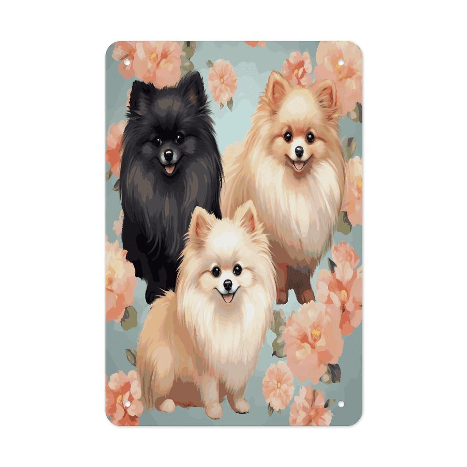 LDGSUPH Pomeranians Pattern Wall Art Prints Folded Edge Iron Sheet Painting with Holes for Wall Prints Decorative Picture Metal Signboard Decor Painting for Outdoor Indoor Wall Decor