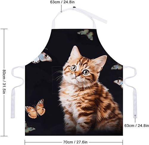 Miniatura 2 de Personalized Cat Butterfly Adult Apron, Kitchen Cooking Aprons for Woman Man, Adjustable Bib Apron with Pocket for Baking, BBQ Crafting Outdoors,