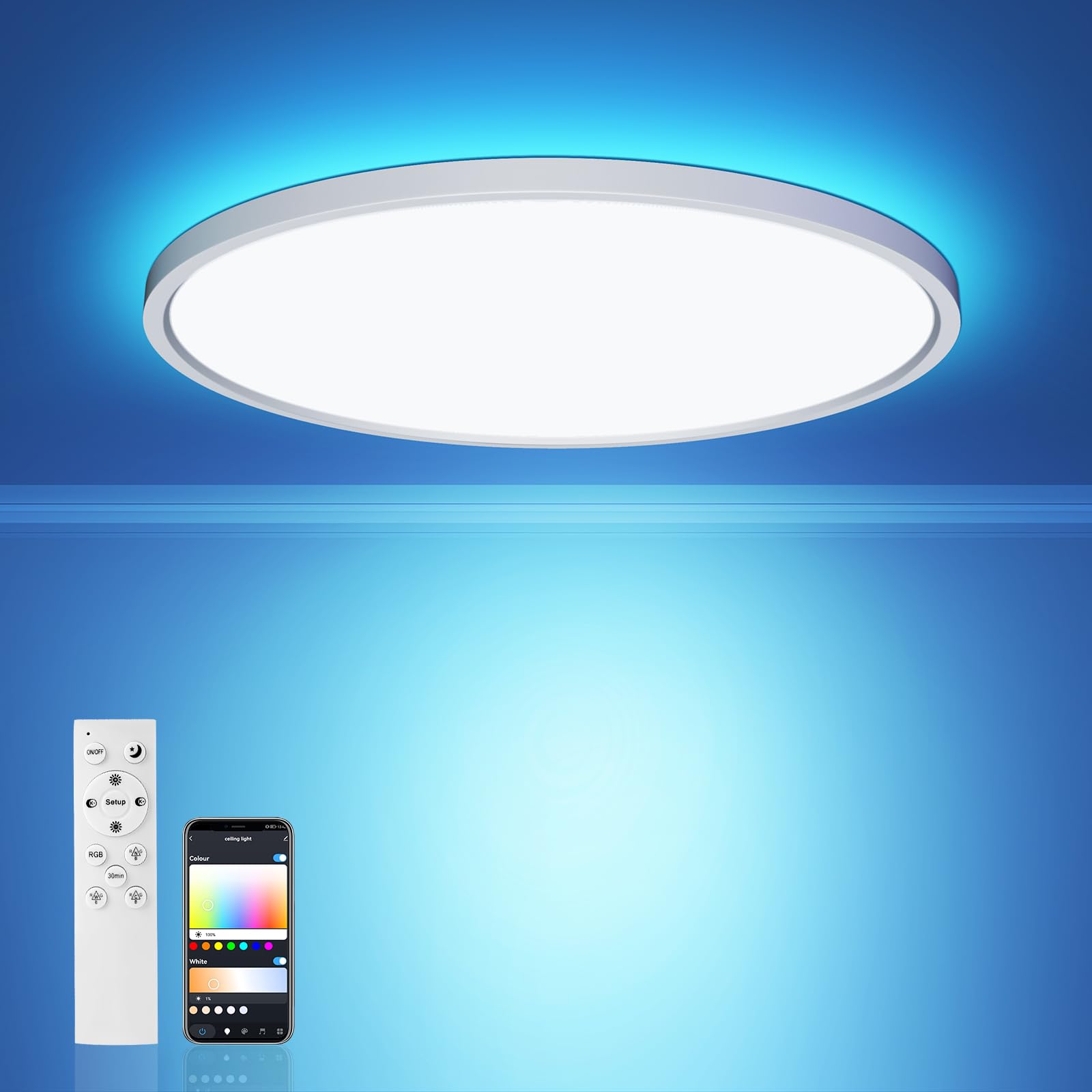 OTREN Plafon LED Techo con RGB Compatible con Alexa y Google Home, Lamparas de Techo Regulable con Mando a Distancia y Control APP para Baño Dormitorio Cocina, Ø30CM
