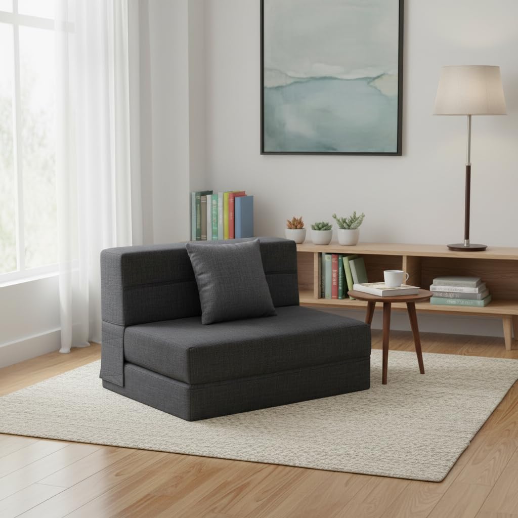 Nigoone Fold Sofa Bed Couch Twin Size with Pillow Memory Foam Convertible Sleeper Chair Bed Futon Lazy for Living Room/Home Office/Guest Beds/Apartment/Upstairs Loft, Dark Gray