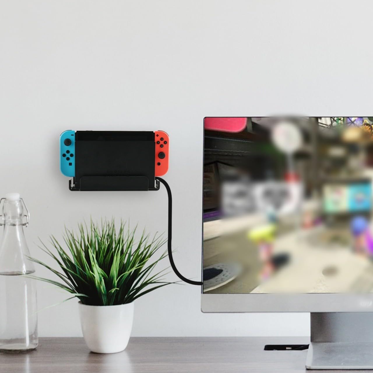 Supporto da parete in acrilico per Nintendo Switch Dock - Mensola salvaspazio con facile installazione, compatibile con Switch 1/2, nero