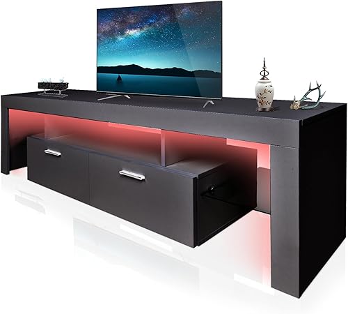 Miniatura 14 de Soporte de TV contemporáneo blanco y negro para televisores de hasta 80 pulgadas, mesa central de consola de TV de estilo único con 3 gabinetes de