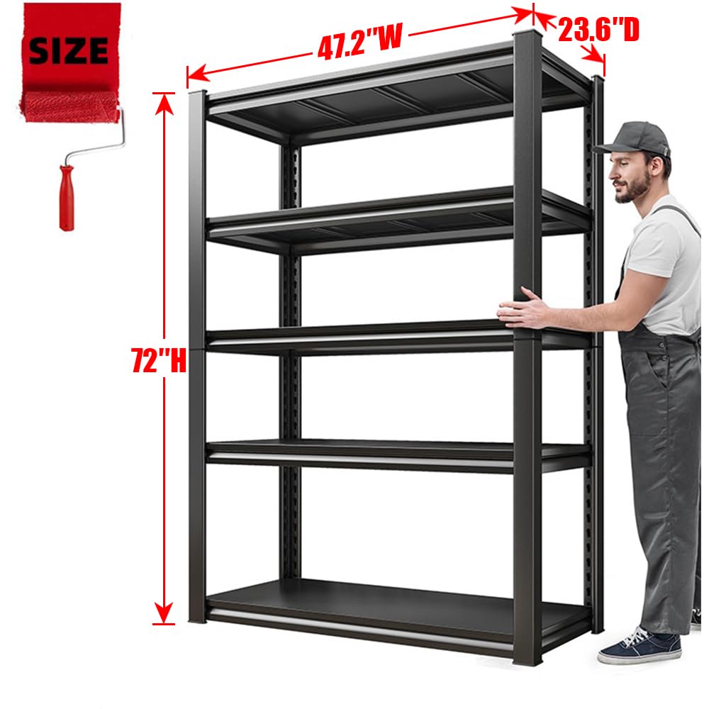 Scaffali per garage, capacità di carico 1360,8 kg, regolabile, in metallo, scaffalatura per garage, cantina, magazzino, 110 cm di larghezza x 60 cm di profondità x 182 cm di altezza, nero