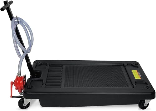 Stark USA Contenedor de drenaje de aceite de perfil bajo de 17 galones con bomba y manguera, escurridor de coche, contenedor de drenaje de aceite