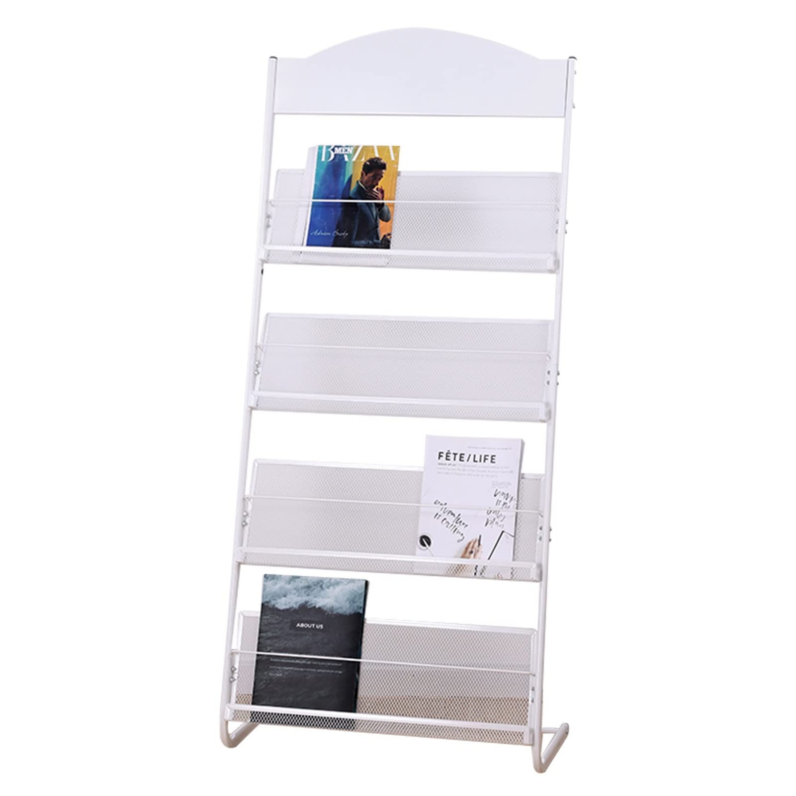 ASerZenith Magazine Holder Floor-Standing Brochure Stand, Commercial Literature Magazine Rack with 4 Pockets, resistent Newspaper Stand for Exhibitions (White)
