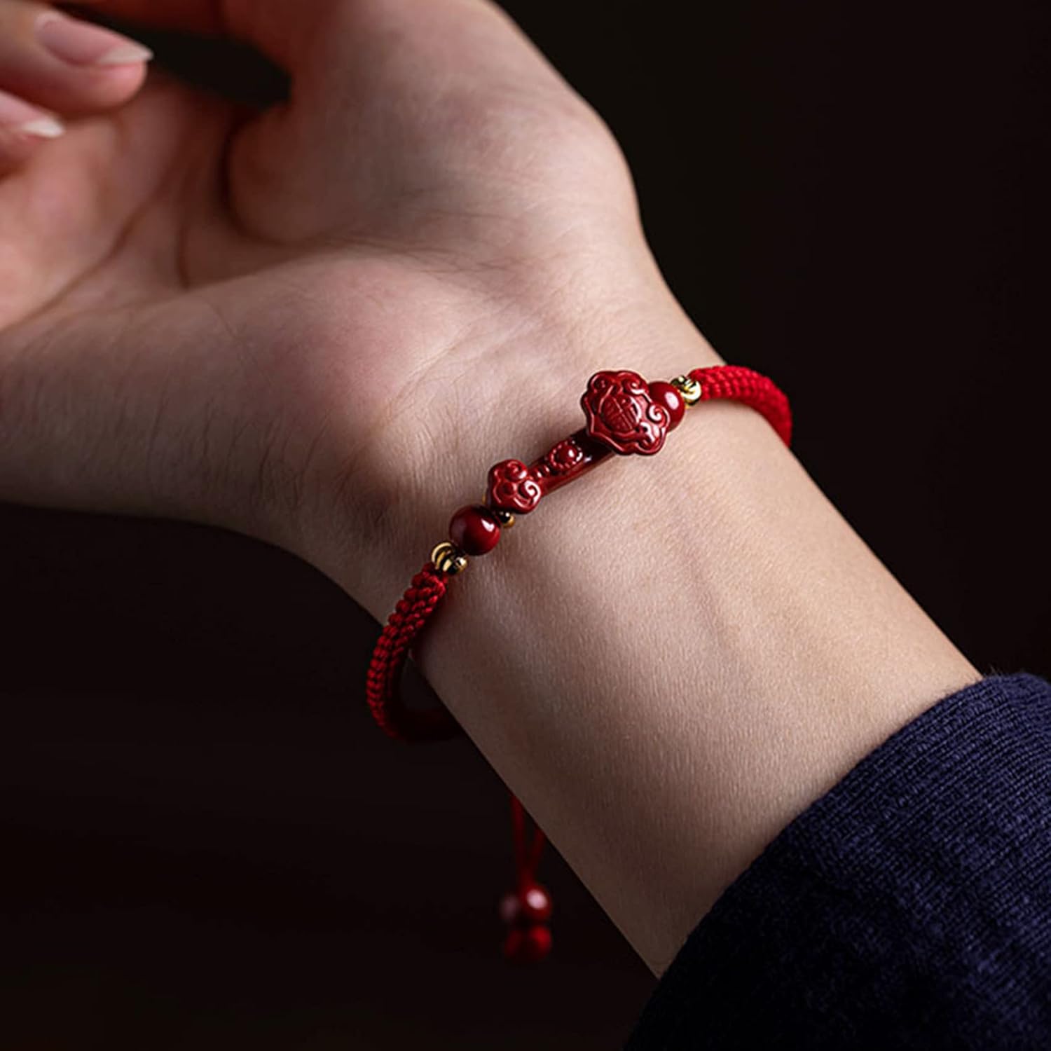 Cinnabar Crystal Stone Bracelet Feng Shui Pixiu Bracelet for Women Men Red String Bracelet Natural Cinnabar Quartz Bracelet Reiki Chakra Gemstone Red Lucky Bracelet Adjustable - Image 6