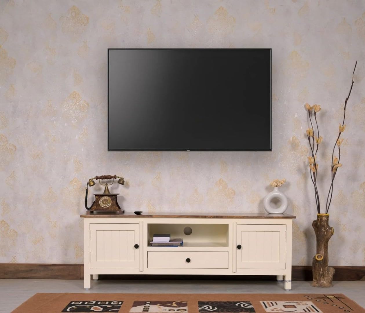 WOODEFLY Solid Mango Wood Tv Cabinet-2 Doors and 1 Drawer Solid Wood TV Entertainment Unit (Finish Color - Frosty White)-image-38