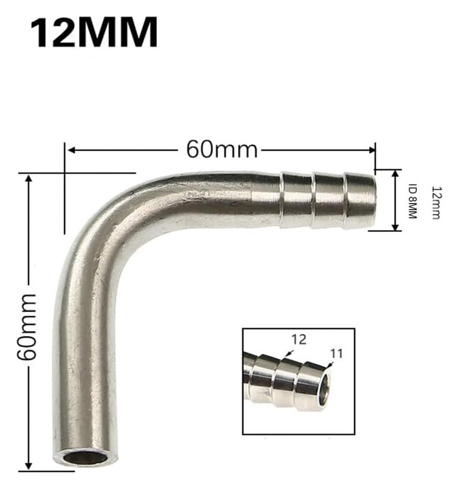 Edelstahl 90 Grad Rohrbogen Pagodenbogen, 6mm 8mm 10mm 12mm 14mm 16mm 20mm 25mm Einzelkopf geschweißter Winkelverbinder, 1 Stück(12MM)