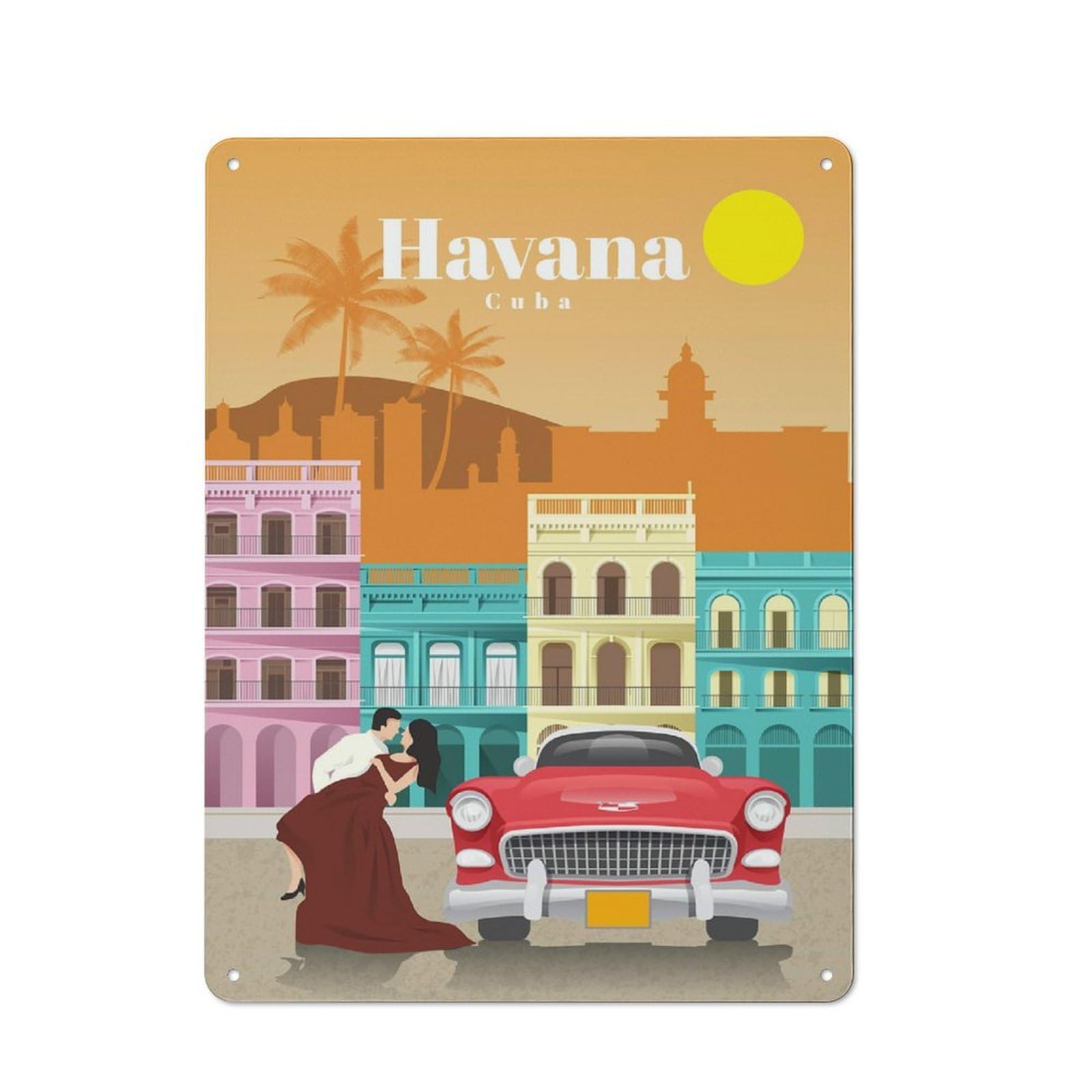 Junmoney Travel To Havana Vintage Metal Plaque 40X30cm For Café Or Restaurant, A Decorative Gift For A Newly Furnished Café And Restaurant