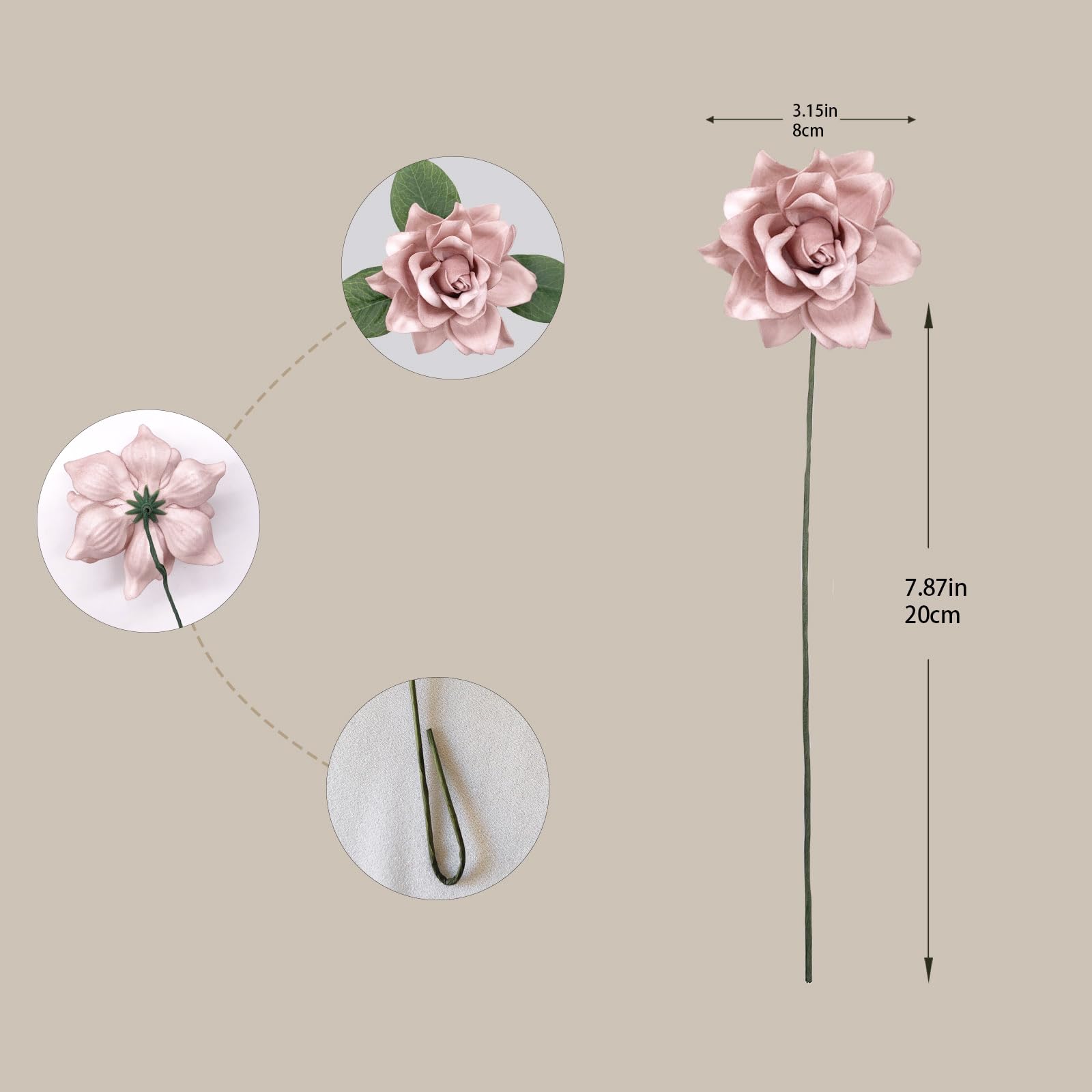 Rose Babys - Fiori artificiali realistici, fiori di gardenia finti con stelo, per bouquet di nozze fai da te, centrotavola, addio al nubilato, feste, decorazioni per la casa (rosa rosa)