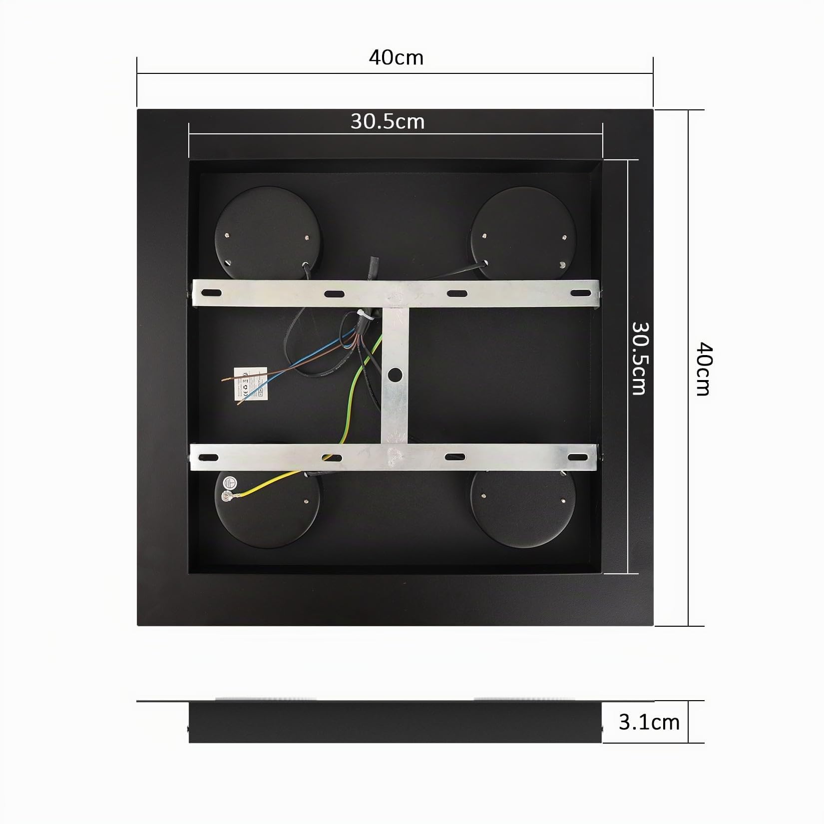 Klighten Plafoniera Soffitto con 4 Attacco GX53, Lampada da Soffitto Quadrata In Ferro, Faretti Soffitto per Soggiorno Cucina Corridoio Camera da Letto, 40 x 40 cm, Nero, Lampadina Non Inclusa