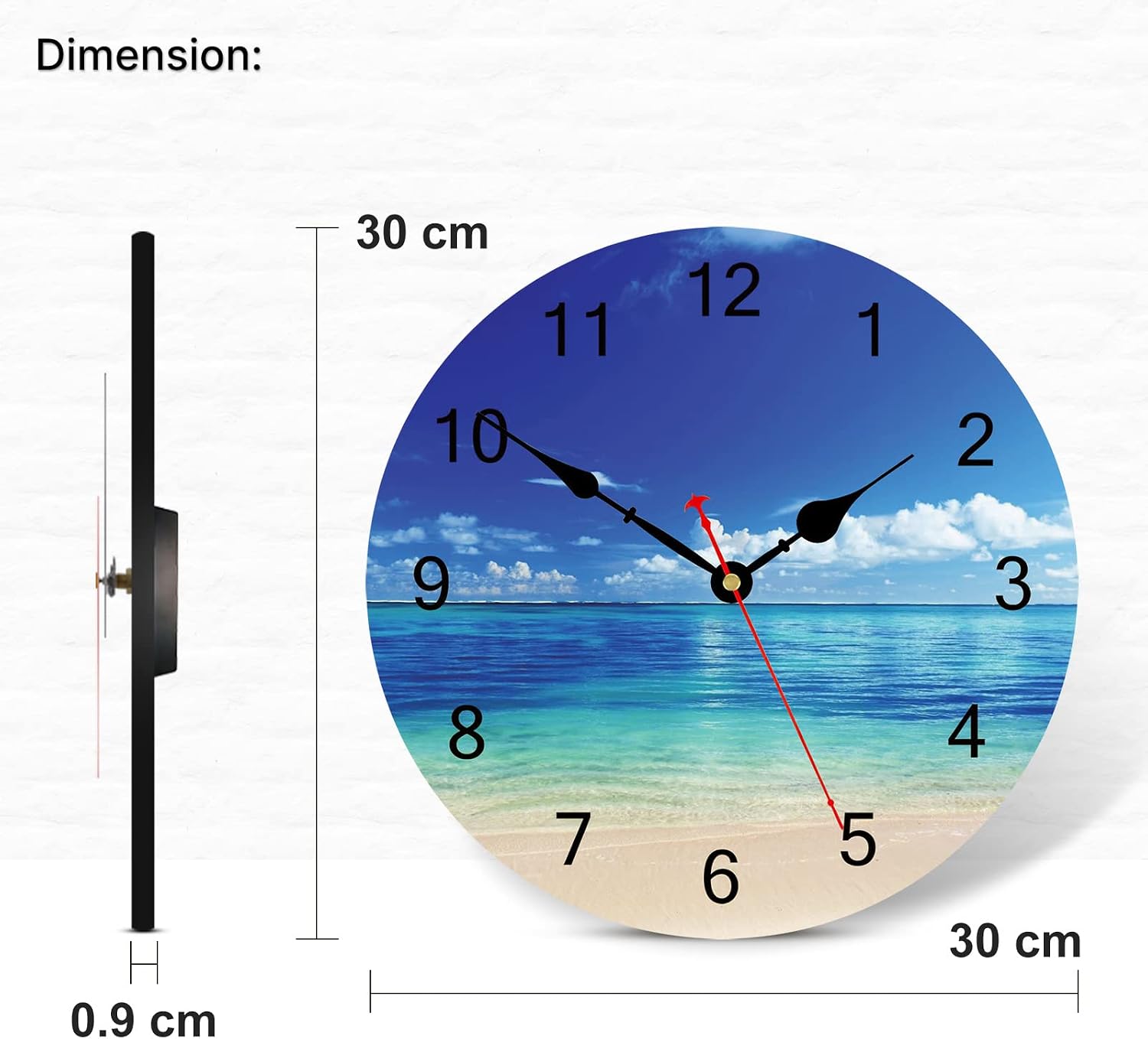 TAHEAT Coastal Beach Wall Clock, Blue Nautical Bathroom Decor, Decorative Battery Operated Silent Non Ticking Wall Clocks for Living Room Kitchen Bedroom Office, 12 Inch image 5