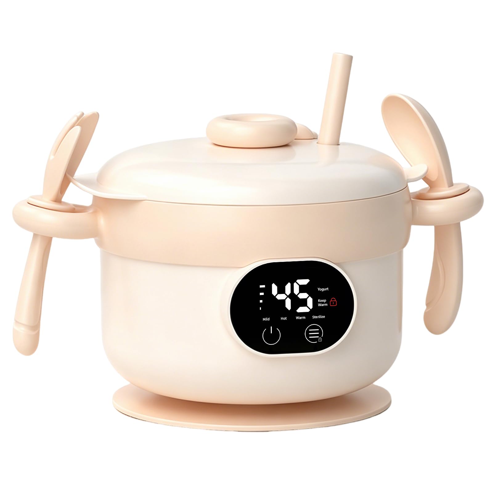 Recipiente TéRmico Para Alimentos, 470 Ml Fabricado En 304 Acero Inoxidable 3 Ajustes De Temperatura (45/50/55 °C) Resistente Al Agua Ipx7 FuncióN Yogurtera Con Pajita Tenedor Ventosa Y Cuchara