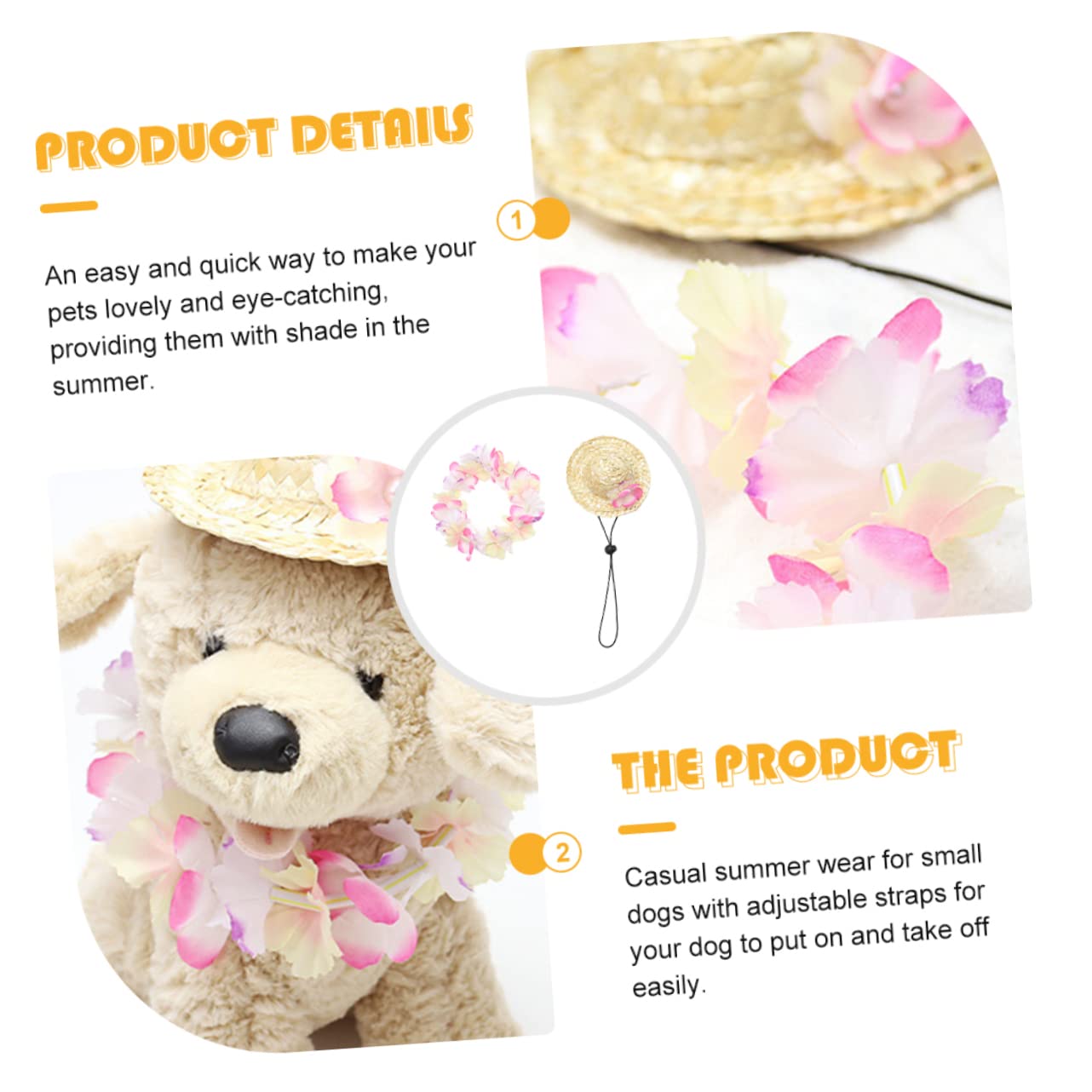 FONDOTIN 1Set Hawaiian Pet Hat Garland Summer Cap for Dogs and Cats Comfortable and Breathable Pet Beach Accessories for Summer Parties and Photoshoots