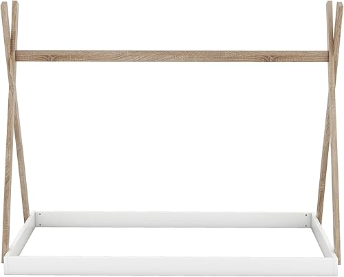 Miniatura 4 de Cama de madera maciza de tamaño individual con estructura triangular, marco de cama bajo con listones de madera para niños, niñas, niños,