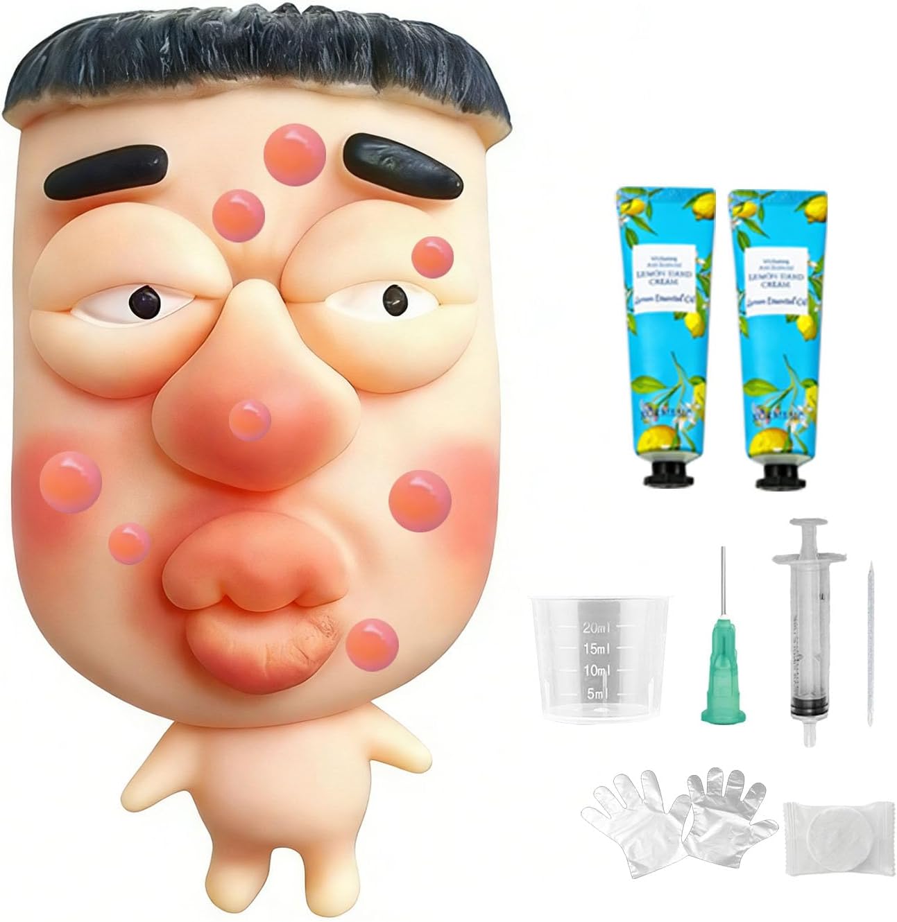 Pimple Popping Squishy Stress Relief Fidget Toy Reusable Silicone Pimple Popper Set Soft Sensory Squeeze Toy with Refill Kit Satisfying Burst Play for Desk Relaxation Large Size (SquishFace)