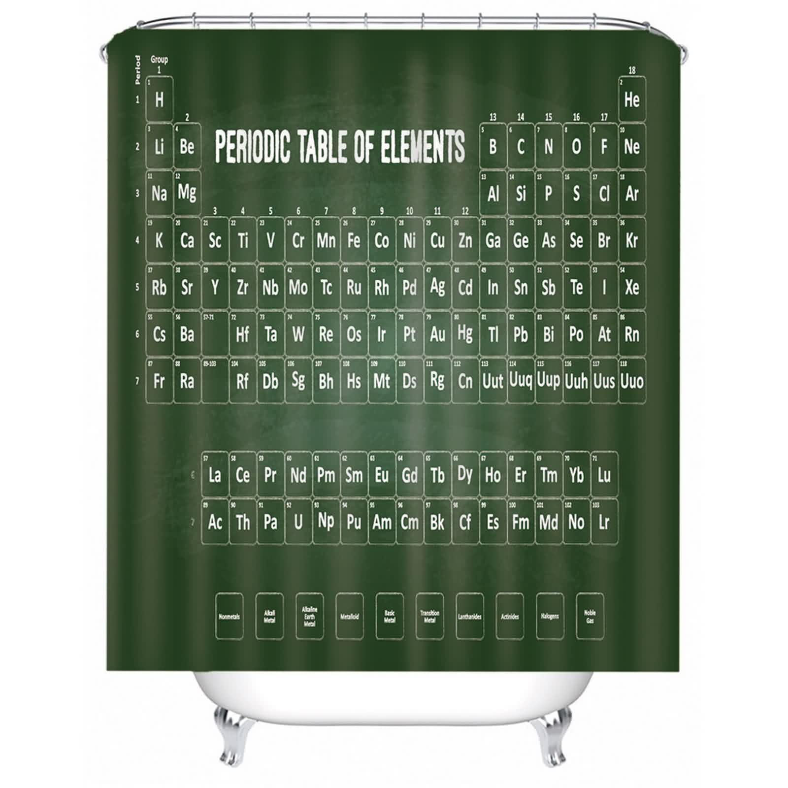 Rideau de douche en tissu textile haut de gamme motif tableau périodique