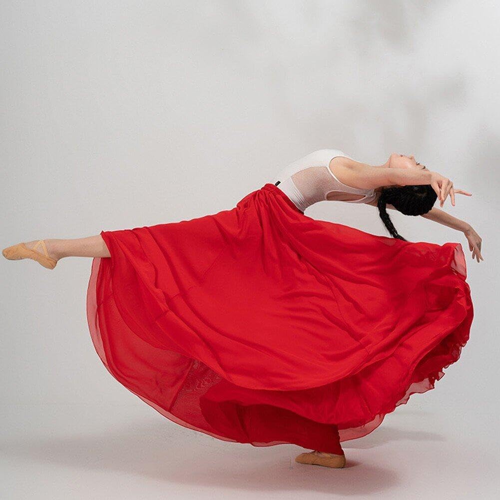 Gonna di Danza del Ventre Gonna a 720 Gradi Gonna di Flamenco Gonna Lunga a Strati Gonna Elegante in Raso per Costume Spagnolo
