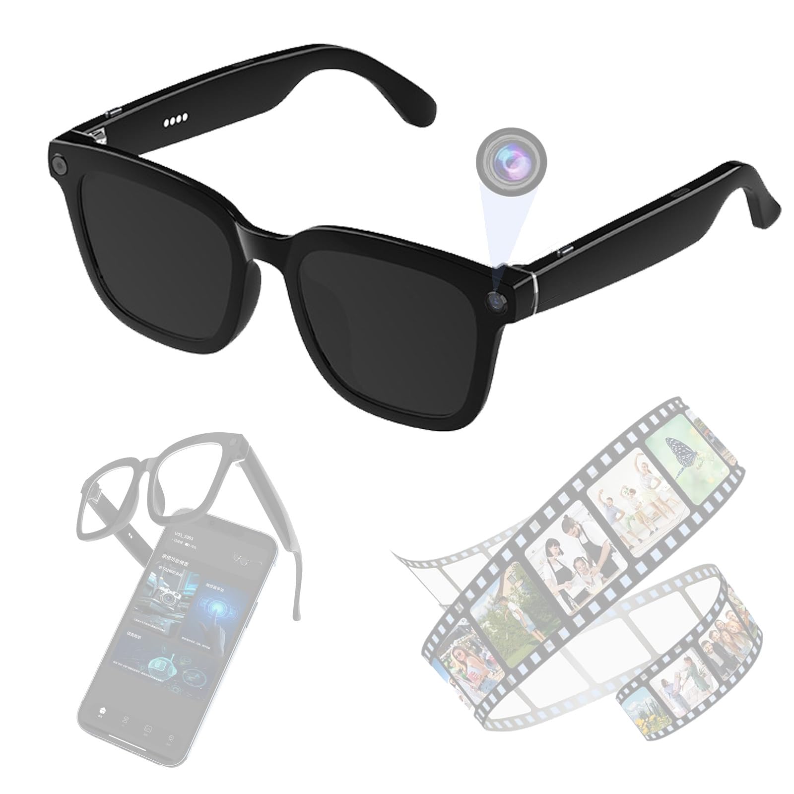Occhiali Da Sole Intelligenti Con Intelligenza Artificiale,Con Fotocamera E Bluetooth,Sensore Indossabile,Riconoscimento Delle Immagini,Dialogo,Traduzione,Fotografia,Distanza Di 12M,Per La Guida