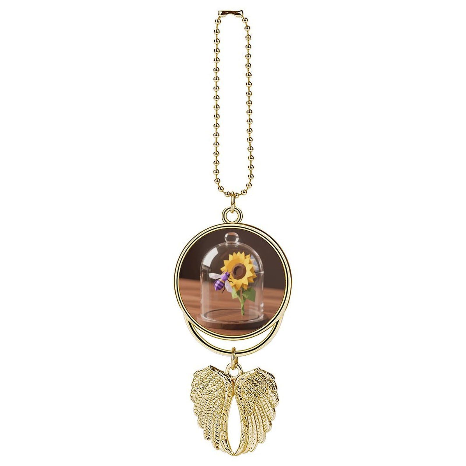 Geometric Bee Sunflower Car Charm, Alloy Rear View Mirror Pendant, Bling Funny Car Hanging Ornament Gift for Women Men, Car Pendant Lucky Auto Interior Decoration Accessories Golden-Style