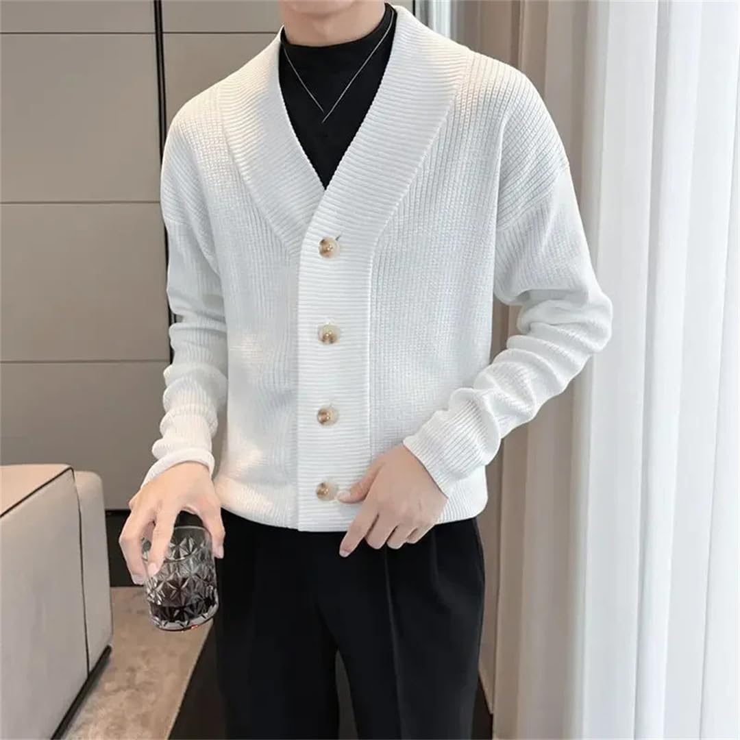 Men's Knitted Cardigan V Neck Loose Fit Korean Style Casual Sweater Aesthetic Y2k Fashion Outerwear