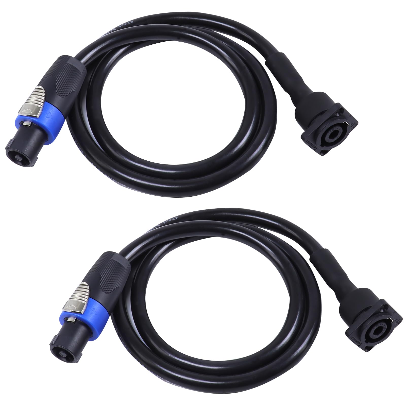 HBU True 4 Conductor Pack of 2 Speakon Panel Mount Socket to Speakon Cable - 2 Packs 3.3 Feet 4 Core SpeakON Male to Female Audio Extension Wire with Twist Lock (4 Conductors)