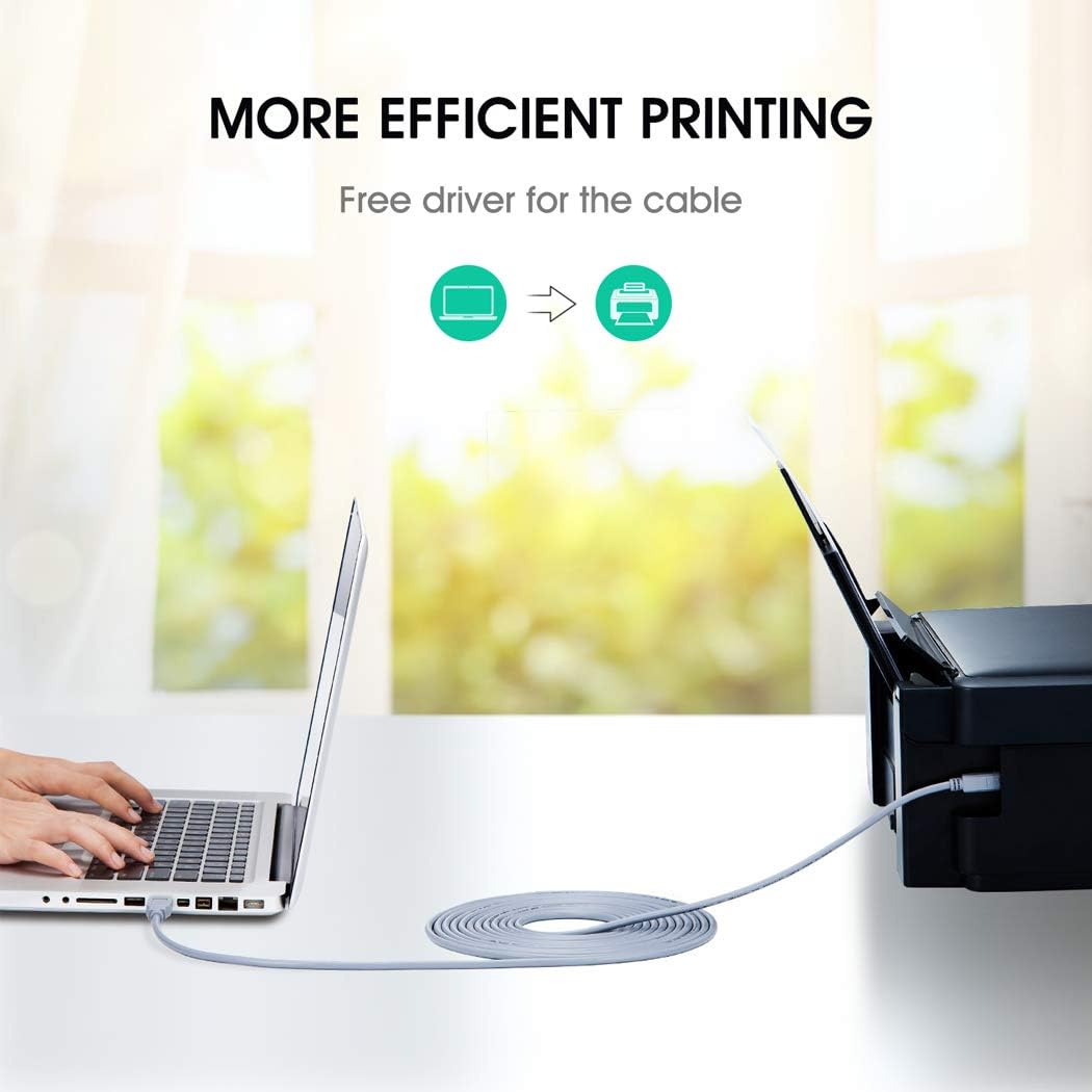 JewMod Printer Cable 12 ft, USB Printer Cable USB 2.0 Type A Male to Type B Male Printer Scanner Cable for HP, Canon, Lexmark, Epson, Dell, Xerox, Samsung etc.