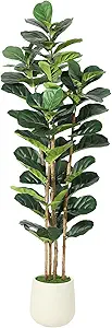 Artificial Fiddle Leaf Fig Tree with White Planter, 6ft Tall Fake Plant with Natural Wood Trunk, Faux Ficus Tree Potted Moss for Home Office Living Room Decor