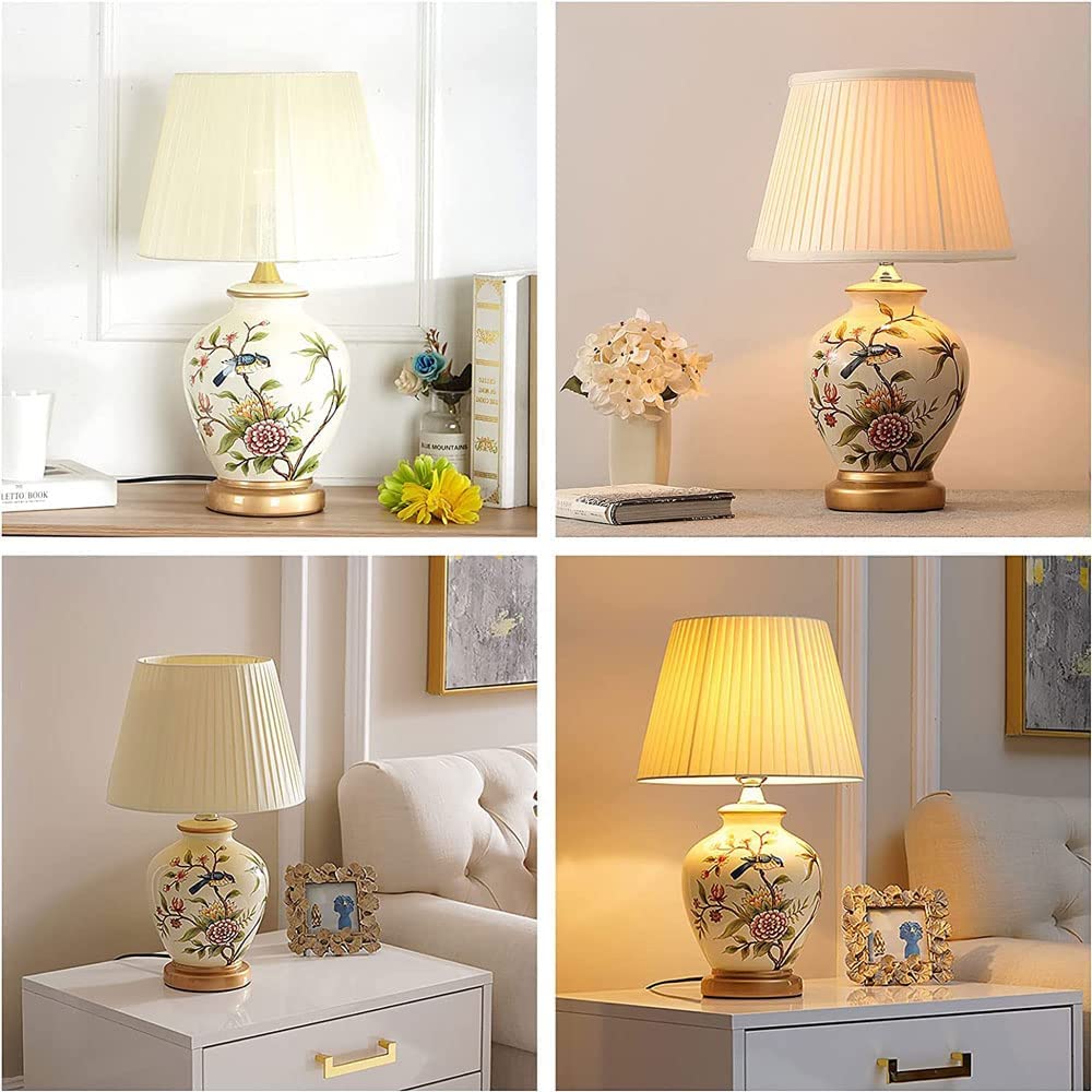Lampa Stołowa Lampy Stołowe Do Salonu Malowana Ręcznie Ceramiczna Lampa Stołowa Z Plisowanym Kloszem Dekoracja Do Salonu Sypialnia Lampki Nocne Lampa Do Sypialni - Ściemniacz, Przełącznik Ściemniacza