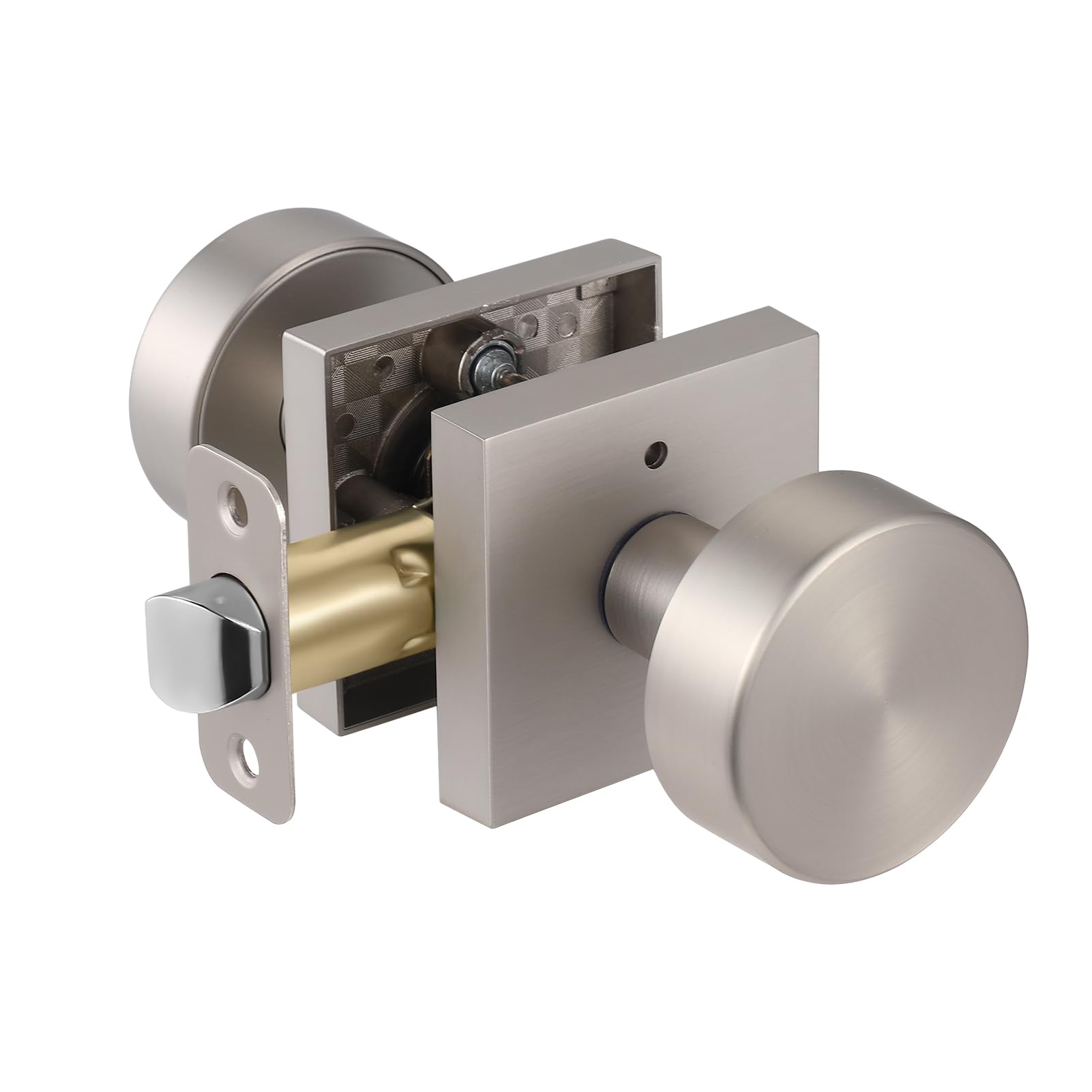 Newliplace Brushed Nickel Door Knobs Interior, Privacy Bathroom Door Knob With Lock, Modern Square Privacy Interior Door Handle For Bedroom, Satin Nickel
