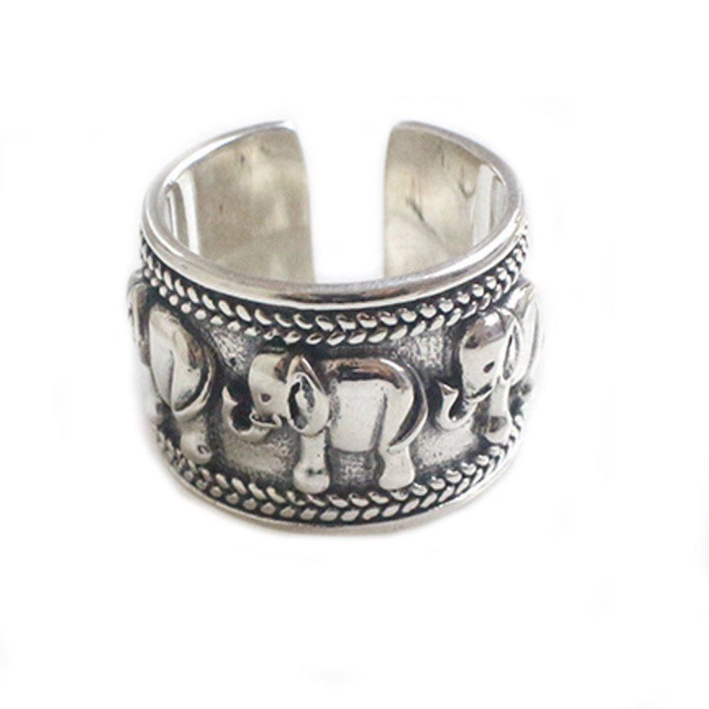 Helen de Lete - Bague réglable en argent sterling S925, motif éléphant vintage