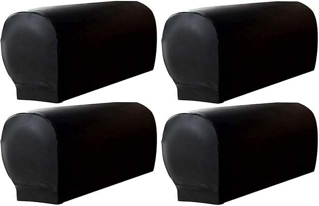 PU Leather Sofa Armrest Covers Couch Stretchy Protectors Chair Slipcover Waterproof Arm Caps Slipcovers Non-Slip Armchair Furniture Home,Set of 4,Black