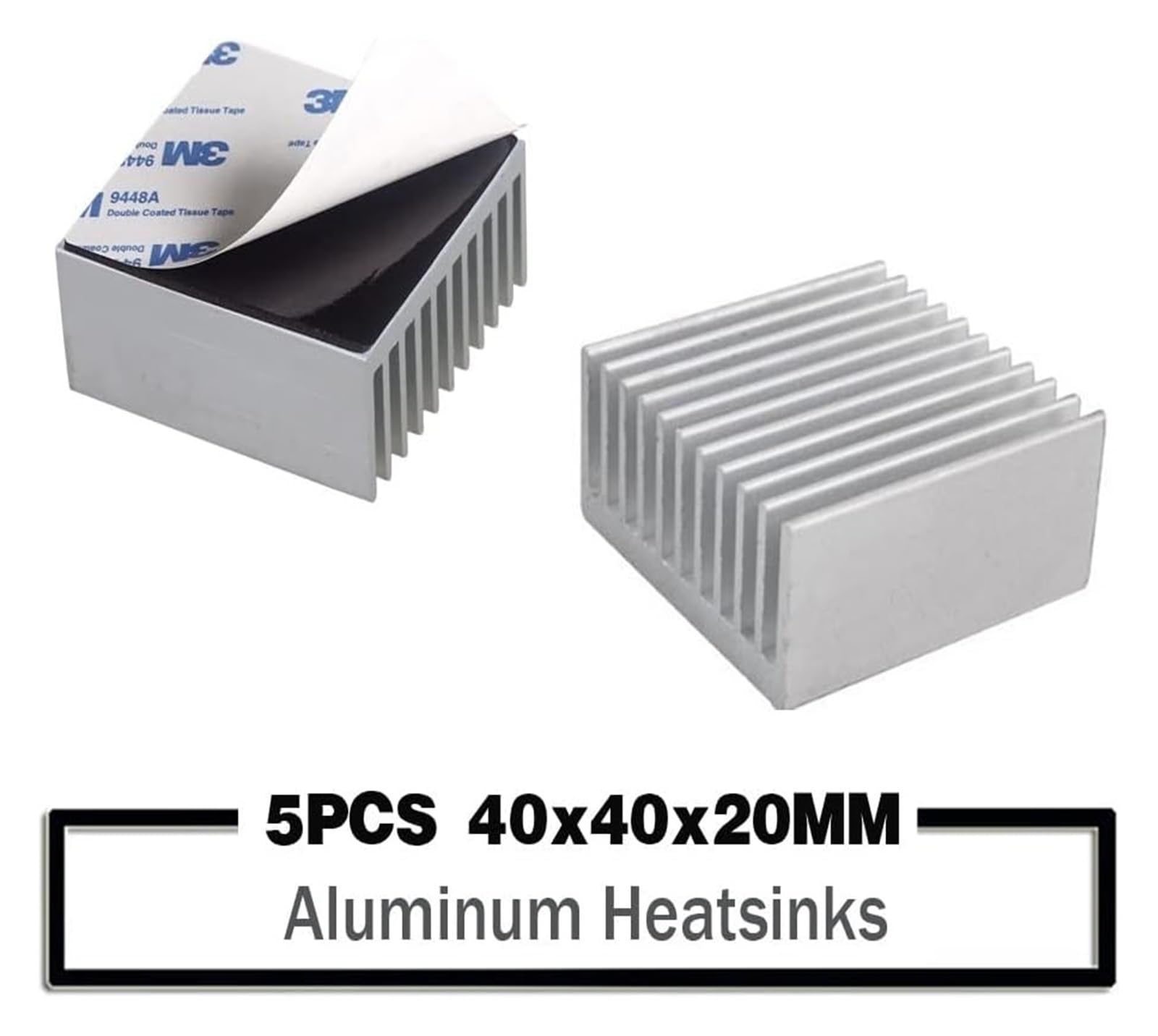 Para radiadores de chip radiadores de aluminio Disipador de calor de aluminio de 5 piezas de 40 x 40 x 20 mm, disipador de calor for refrigeración de RAM LED con chip electrónico(Comes With 3m Tape)