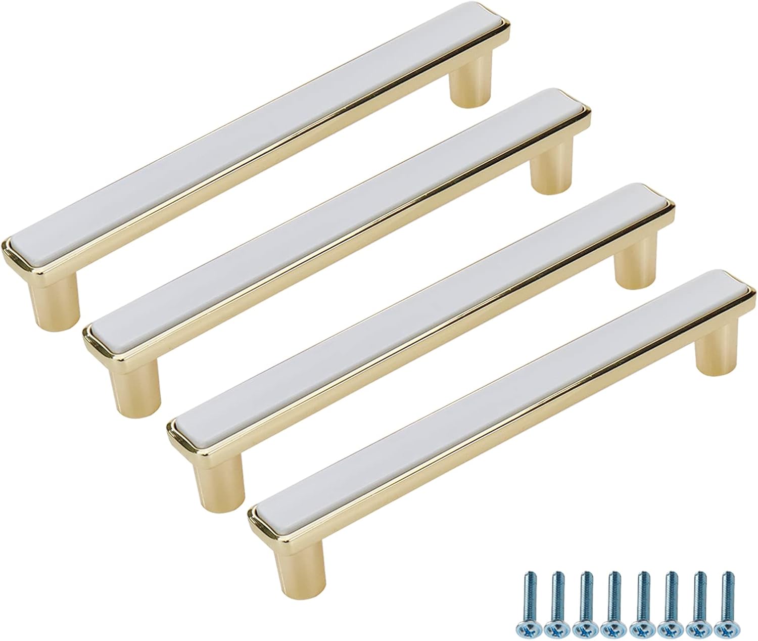 LC LICTOP 5.67 Inch White and Gold Pulls 4Pcs, 5.04 Inch Hole Centers, Elegant Style Dresser Handles for Bathroom Vanity, Bedroom, Kitchen Cabinet Cupboard – Zinc Alloy Modern Hardware